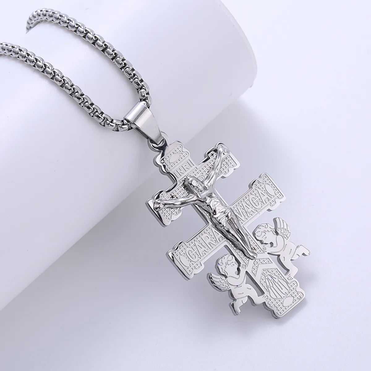 304 Stainless Steel 18K Gold Plated Hip-Hop Punk Cross Angel Angel Wings No Inlaid Pendant Necklace