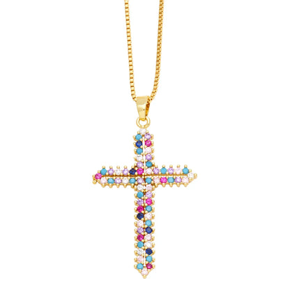 Hip-hop Punk Cross Stainless Steel Copper Plating Inlay Zircon 18k Gold Plated Pendant Necklace