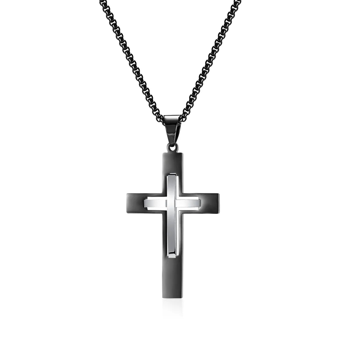 Hip-Hop Punk Cross 304 Stainless Steel Three-Dimensional Men'S Pendant Necklace