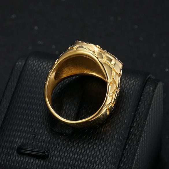 Hip-Hop Punk Cross Titanium Steel Plating Inlay Rhinestones Men'S Wide Band Rings