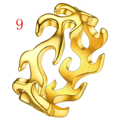 Hip-Hop Punk Flame Solid Color 316L Stainless Steel  Cutting Gold Plated Silver Plated Men'S Rings