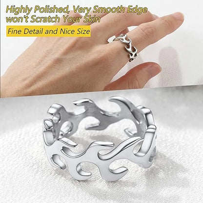 Hip-Hop Punk Flame Solid Color 316L Stainless Steel  Cutting Gold Plated Silver Plated Men'S Rings