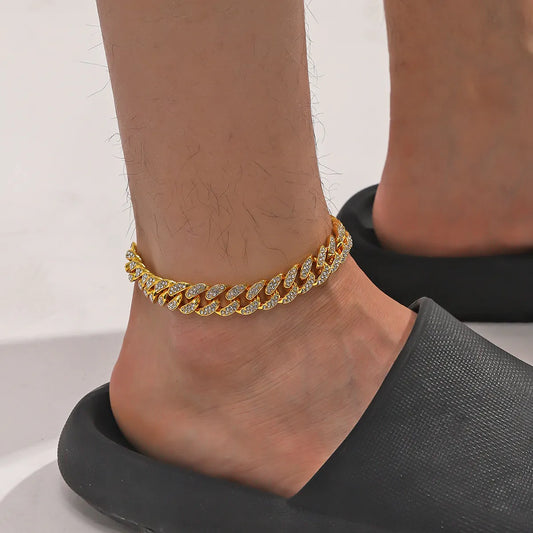 Hip-Hop Punk Geometric Alloy Inlay Rhinestones Unisex Anklet