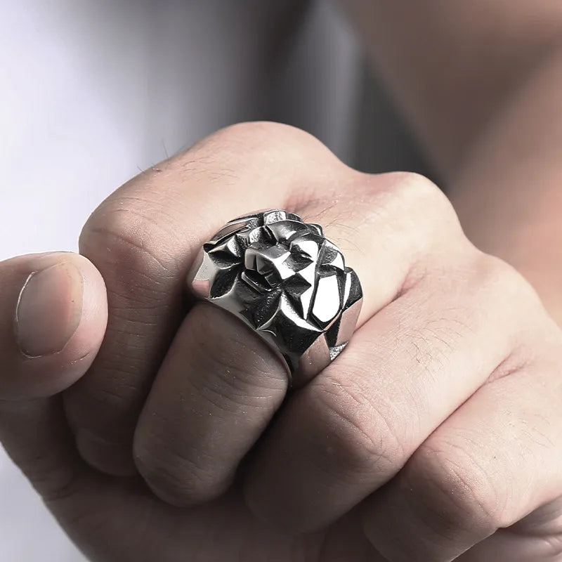 Hip-Hop Punk Geometric Lion Titanium Steel Men'S Rings