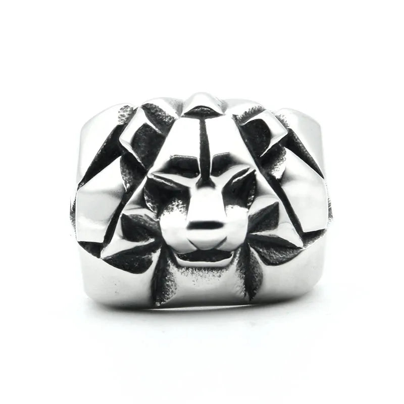 Hip-Hop Punk Geometric Lion Titanium Steel Men'S Rings