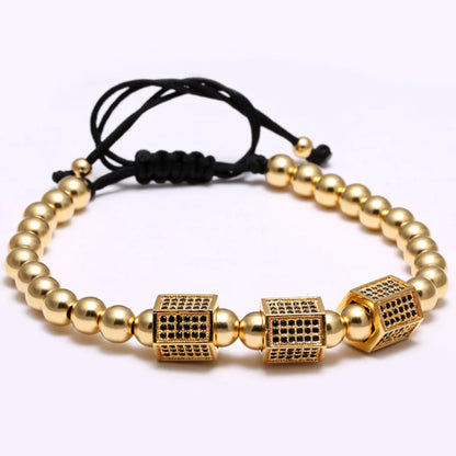 Hip-Hop Punk Geometric Stainless Steel Titanium Steel Beaded Plating Inlay Zircon Men'S Bracelets