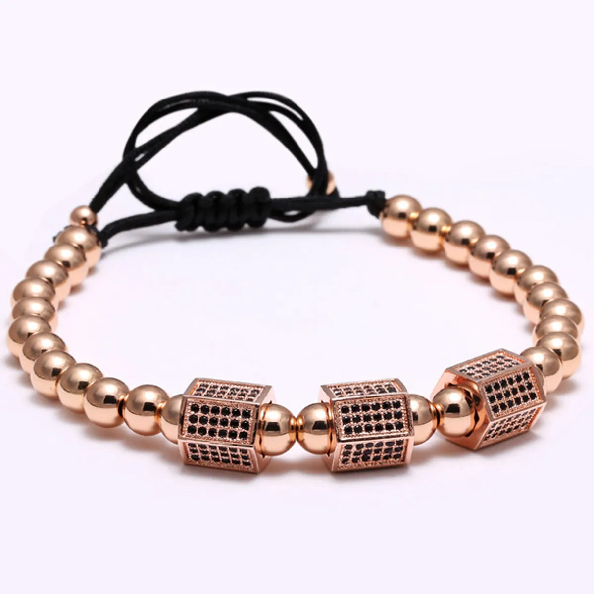 Hip-Hop Punk Geometric Stainless Steel Titanium Steel Beaded Plating Inlay Zircon Men'S Bracelets