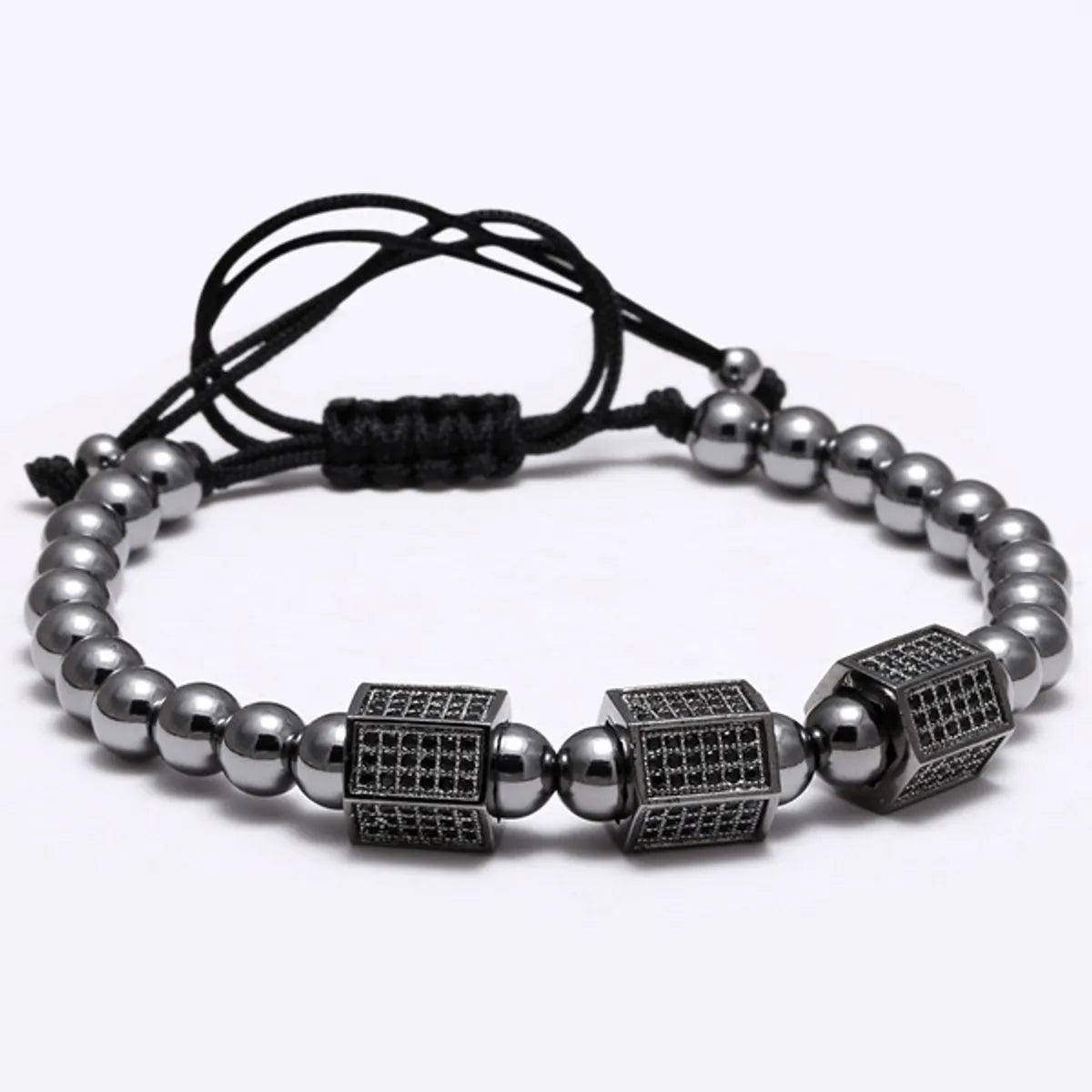 Hip-Hop Punk Geometric Stainless Steel Titanium Steel Beaded Plating Inlay Zircon Men'S Bracelets