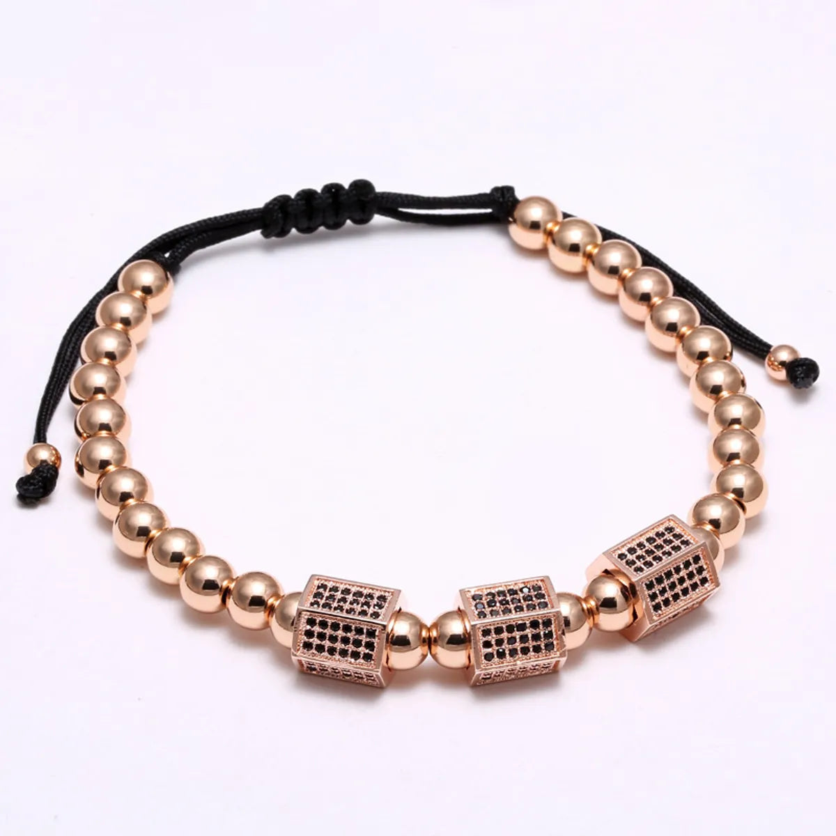 Hip-Hop Punk Geometric Stainless Steel Titanium Steel Beaded Plating Inlay Zircon Men'S Bracelets