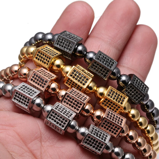 Hip-Hop Punk Geometric Stainless Steel Titanium Steel Beaded Plating Inlay Zircon Men'S Bracelets