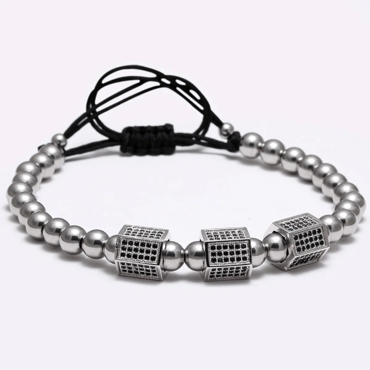 Hip-Hop Punk Geometric Stainless Steel Titanium Steel Beaded Plating Inlay Zircon Men'S Bracelets