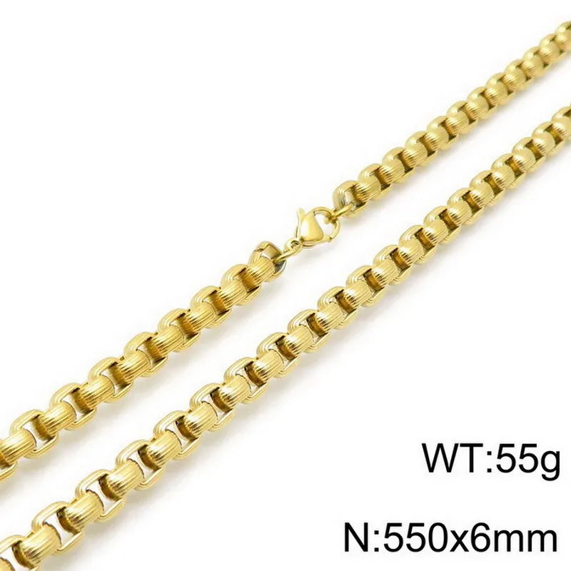 Hip-Hop Punk Geometric Titanium Steel Metal Chain 18K Gold Plated Men'S Bracelets Necklace