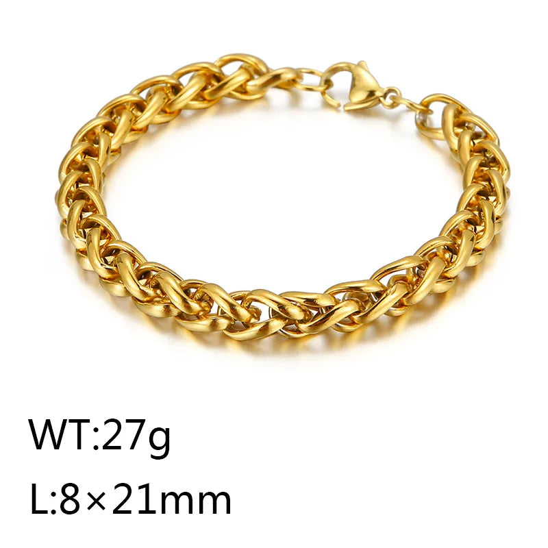 Hip-Hop Punk Geometric Titanium Steel Plating Chain 18K Gold Plated Men'S Bracelets