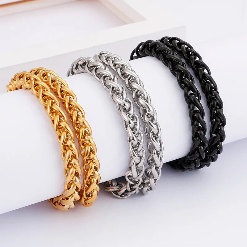 Hip-Hop Punk Geometric Titanium Steel Plating Chain 18K Gold Plated Men'S Bracelets