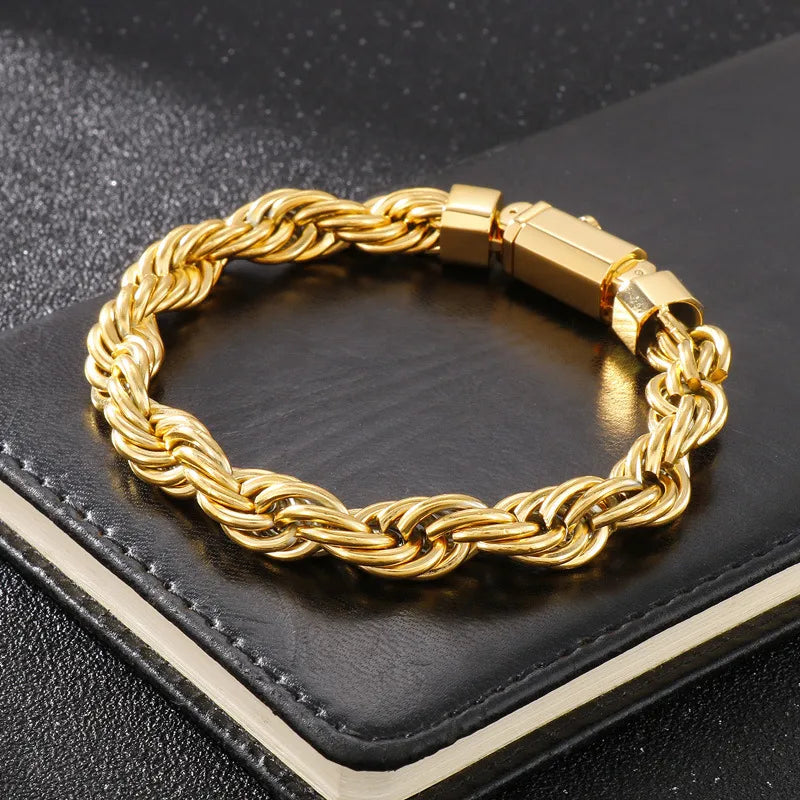 Hip-Hop Punk Geometric Titanium Steel Plating 18K Gold Plated Men'S Bracelets