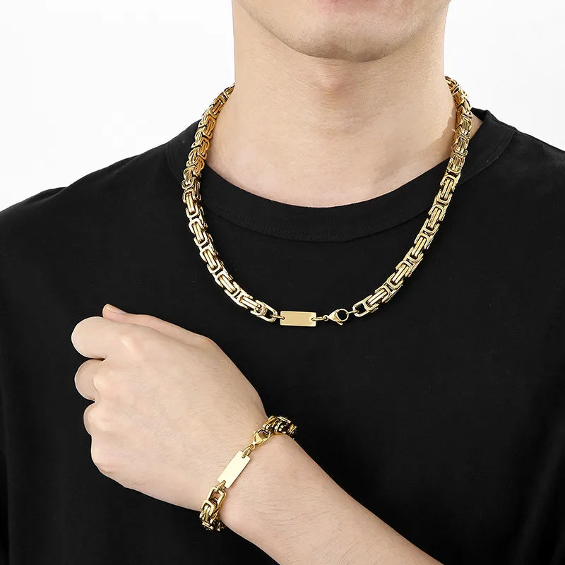 Hip-Hop Punk Geometric Titanium Steel Plating 18K Gold Plated Men'S Necklace