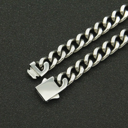 Hip-Hop Punk Glossy Stainless Steel Spring Clasp Cuban Chain Trendy Necklace