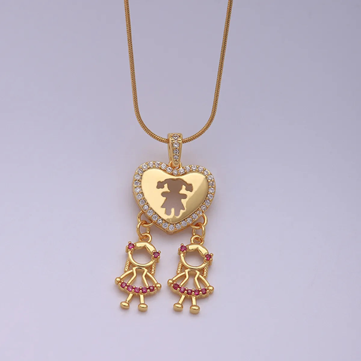 Hip-hop Punk Heart Shape Stainless Steel Copper 18k Gold Plated Zircon Pendant Necklace In Bulk