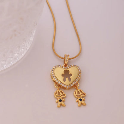 Hip-hop Punk Heart Shape Stainless Steel Copper 18k Gold Plated Zircon Pendant Necklace In Bulk