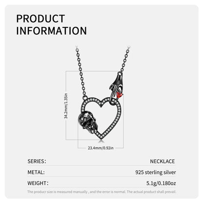 Hip-hop Punk Heart Shape Sterling Silver Inlay Zircon Pendant Necklace