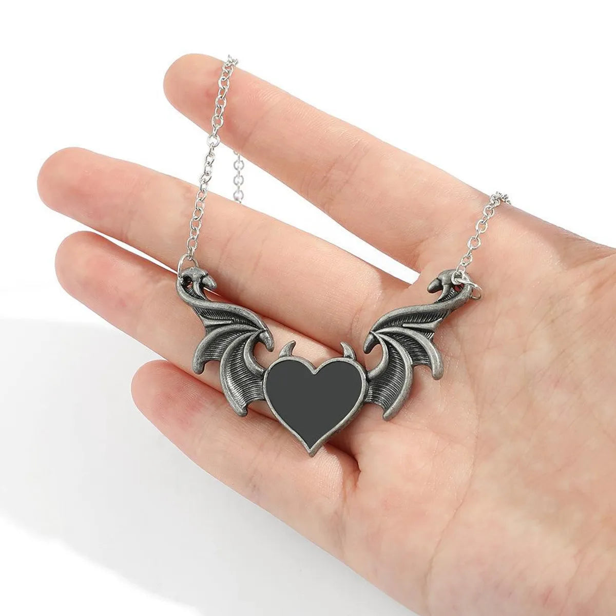 Hip-hop Punk Heart Shape Wings Alloy Enamel Plating Women's Necklace