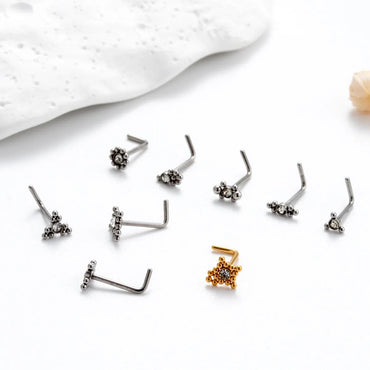 1 Piece Nose Rings & Studs Hip-Hop Punk Irregular 316L Stainless Steel  Copper Plating Inlay Zircon