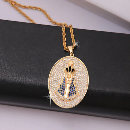 Hip-hop Punk Round Virgin Mary Stainless Steel Artificial Gemstones Copper 18k Gold Plated Zircon Pendant Necklace In Bulk