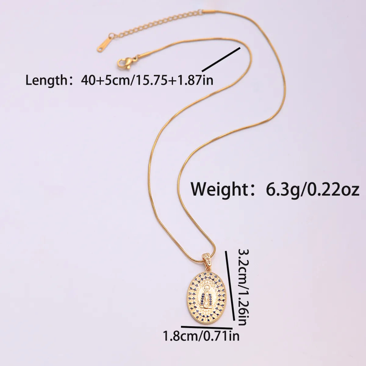 Hip-hop Punk Round Virgin Mary Stainless Steel Artificial Gemstones Copper 18k Gold Plated Zircon Pendant Necklace In Bulk