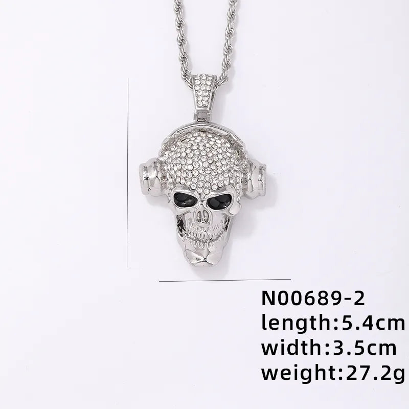 Hip-Hop Punk Skull Stainless Steel Alloy Plating Inlay Rhinestones White Gold Plated Gold Plated Men'S Pendant Necklace