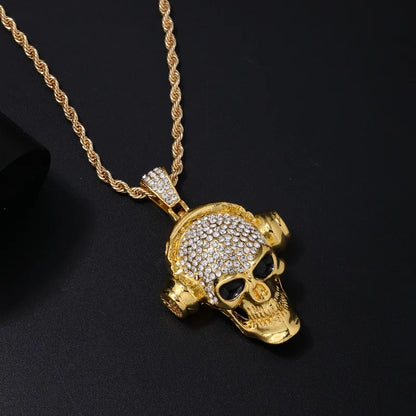 Hip-Hop Punk Skull Stainless Steel Alloy Plating Inlay Rhinestones White Gold Plated Gold Plated Men'S Pendant Necklace