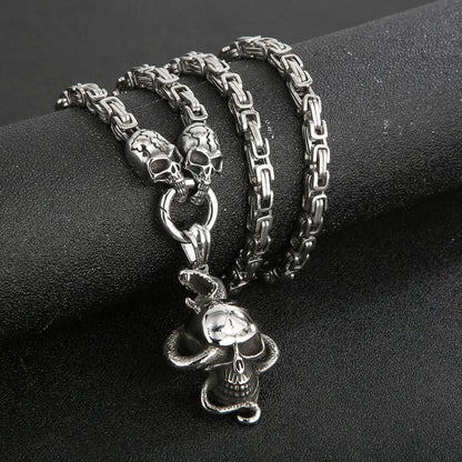 Hip-Hop Punk Snake Skull Stainless Steel Titanium Steel Chain Men'S Pendant Necklace Long Necklace