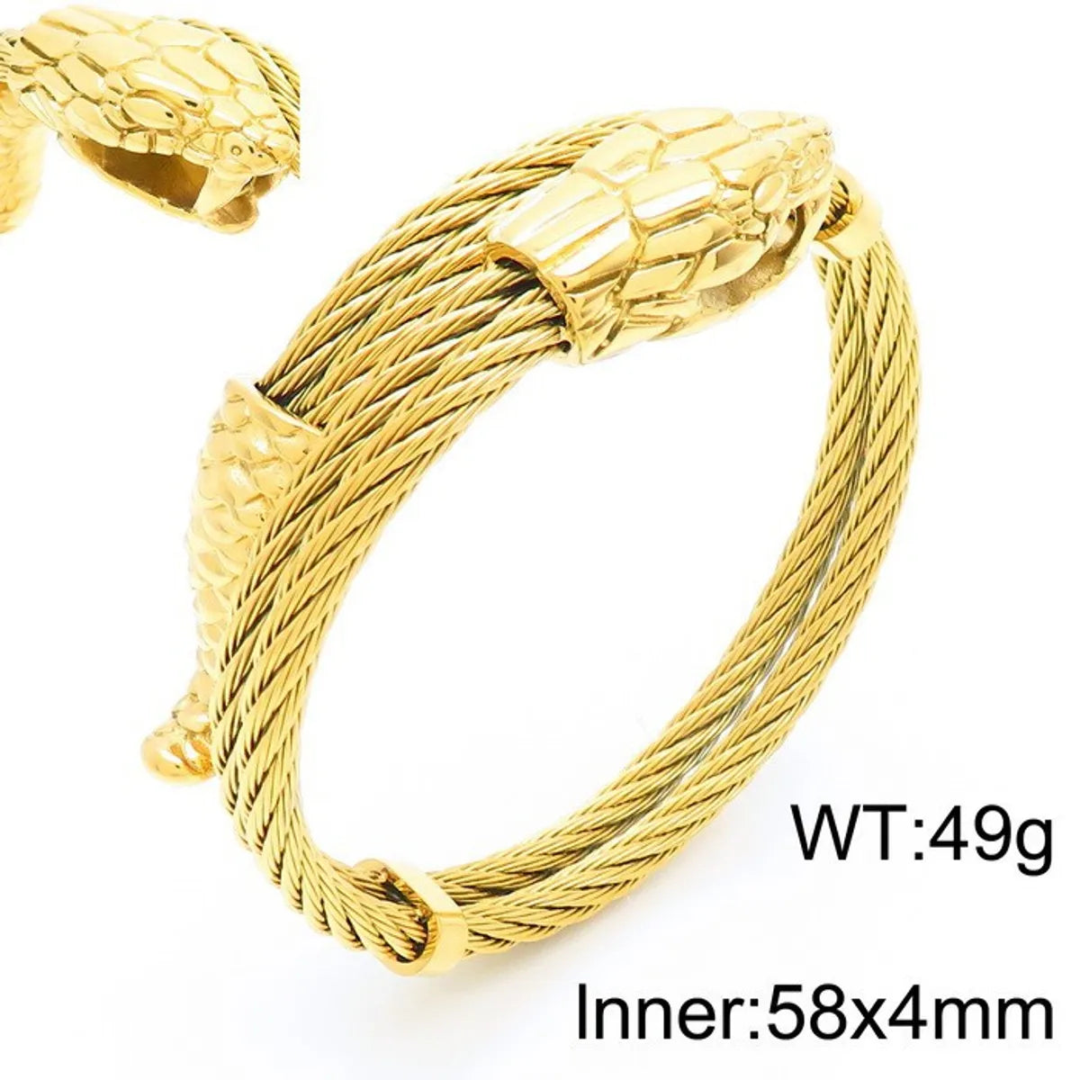 Hip-Hop Punk Snake Stainless Steel 18K Gold Plated Men'S Bangle