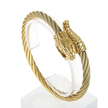 Hip-Hop Punk Snake Stainless Steel 18K Gold Plated Men'S Bangle