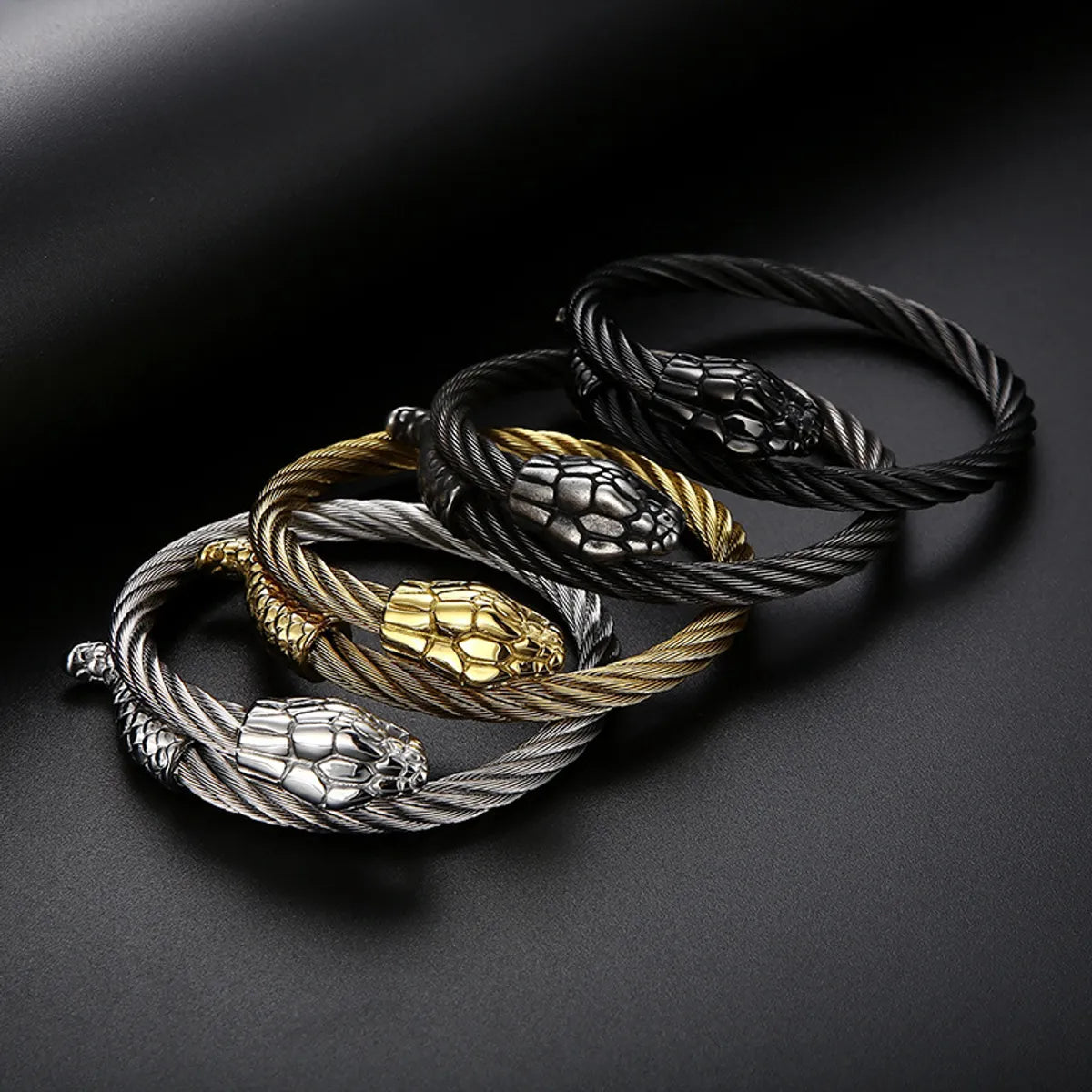 Hip-Hop Punk Snake Stainless Steel 18K Gold Plated Men'S Bangle