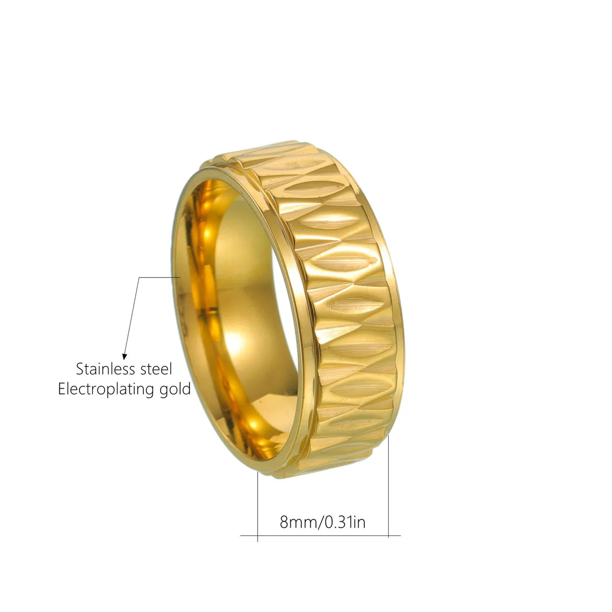 Hip-Hop Punk Solid Color 201 Stainless Steel Gold Plated Men'S Rings