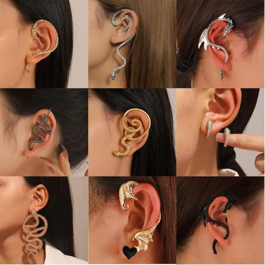 Hip-Hop Punk Streetwear Heart Shape Snake Dragon Alloy Metal Copper Plating 18k Gold Plated Gold Plated Silver Plated Women'S Ear Clips