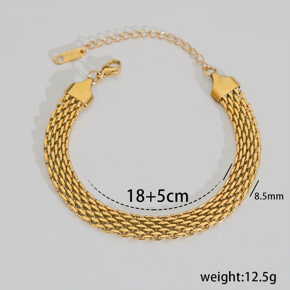 Hip Hop Punk Style Stainless Steel Geometric Cuban Bracelet Plated Real Gold Handmade Woven Chain
