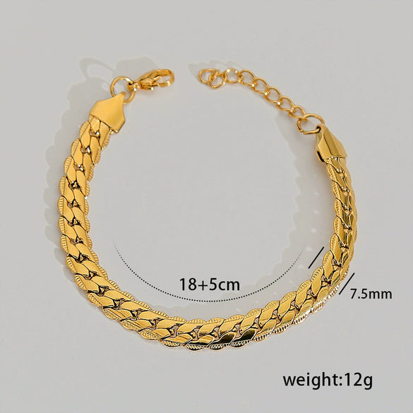 Hip Hop Punk Style Stainless Steel Geometric Cuban Bracelet Plated Real Gold Handmade Woven Chain