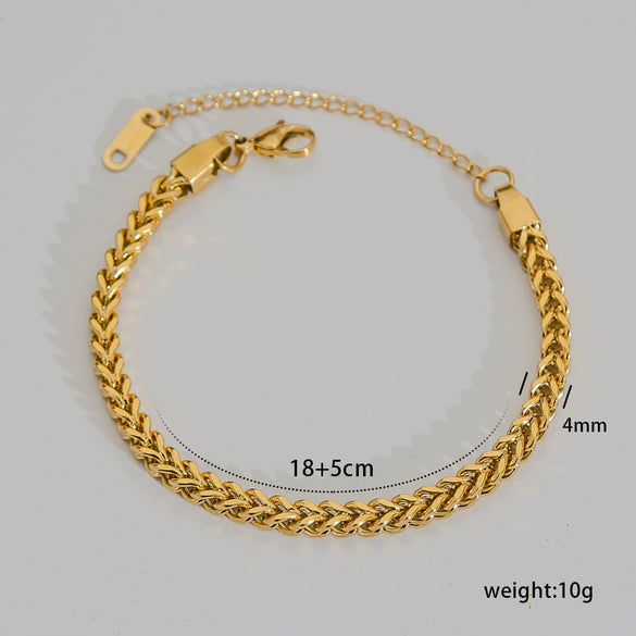 Hip Hop Punk Style Stainless Steel Geometric Cuban Bracelet Plated Real Gold Handmade Woven Chain