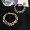 Hip Hop Punk Style Wide Cuban Bracelet With Flash Diamond And Geometric Pattern Alloy Material