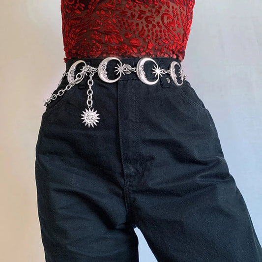 Hip-hop Punk Sun Star Moon Metal Women's Waist Chain