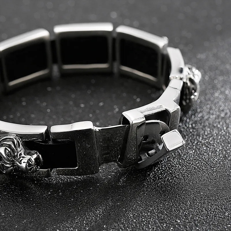 Hip-Hop Punk Tiger Cowhide Titanium Steel Plating Men'S Bracelets