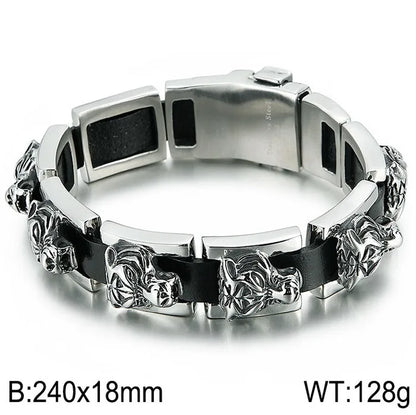 Hip-Hop Punk Tiger Cowhide Titanium Steel Plating Men'S Bracelets