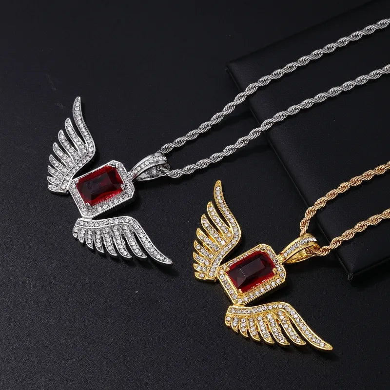 Hip-Hop Punk Wings Stainless Steel Alloy Plating Inlay Rhinestones Zircon White Gold Plated Gold Plated Men'S Pendant Necklace