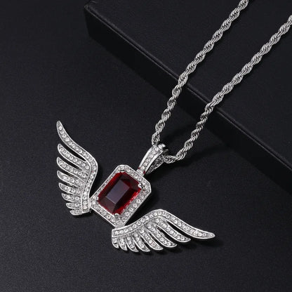 Hip-Hop Punk Wings Stainless Steel Alloy Plating Inlay Rhinestones Zircon White Gold Plated Gold Plated Men'S Pendant Necklace