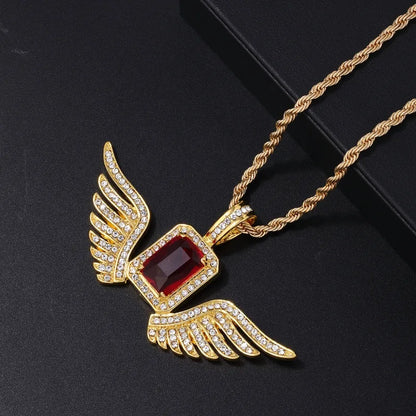 Hip-Hop Punk Wings Stainless Steel Alloy Plating Inlay Rhinestones Zircon White Gold Plated Gold Plated Men'S Pendant Necklace