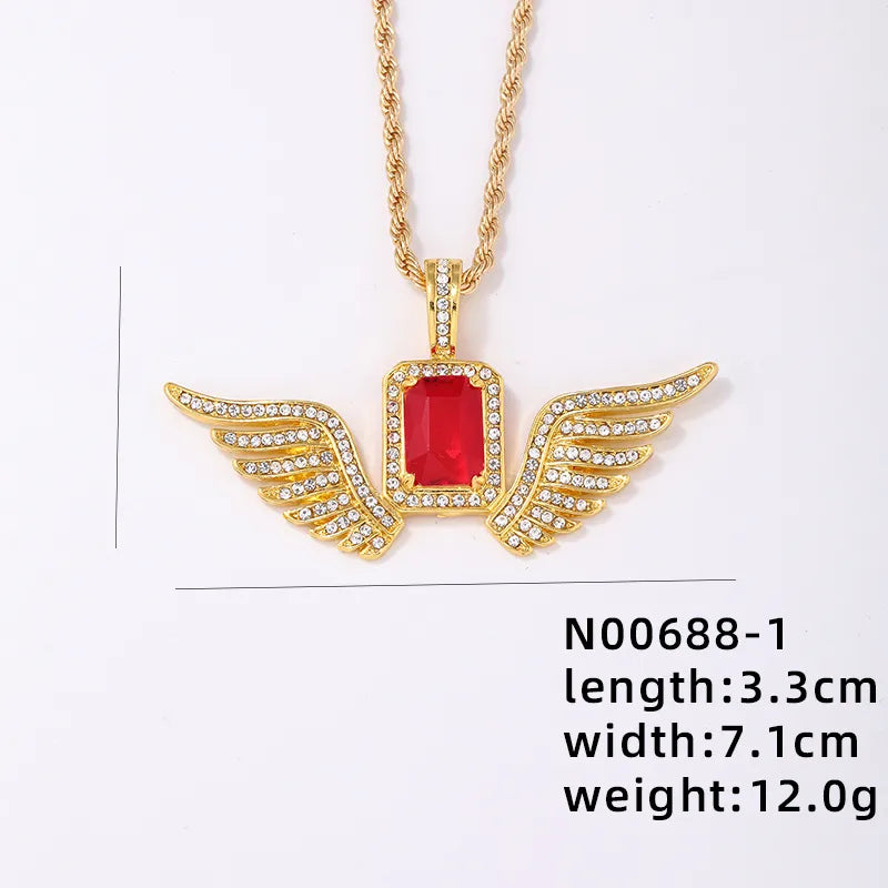 Hip-Hop Punk Wings Stainless Steel Alloy Plating Inlay Rhinestones Zircon White Gold Plated Gold Plated Men'S Pendant Necklace