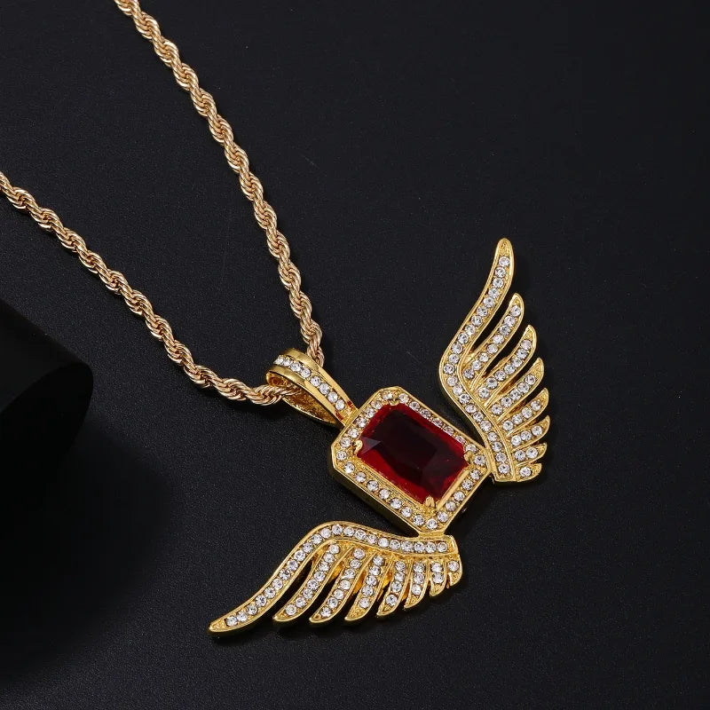 Hip-Hop Punk Wings Stainless Steel Alloy Plating Inlay Rhinestones Zircon White Gold Plated Gold Plated Men'S Pendant Necklace