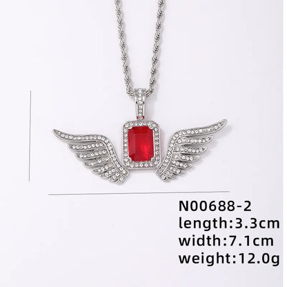 Hip-Hop Punk Wings Stainless Steel Alloy Plating Inlay Rhinestones Zircon White Gold Plated Gold Plated Men'S Pendant Necklace