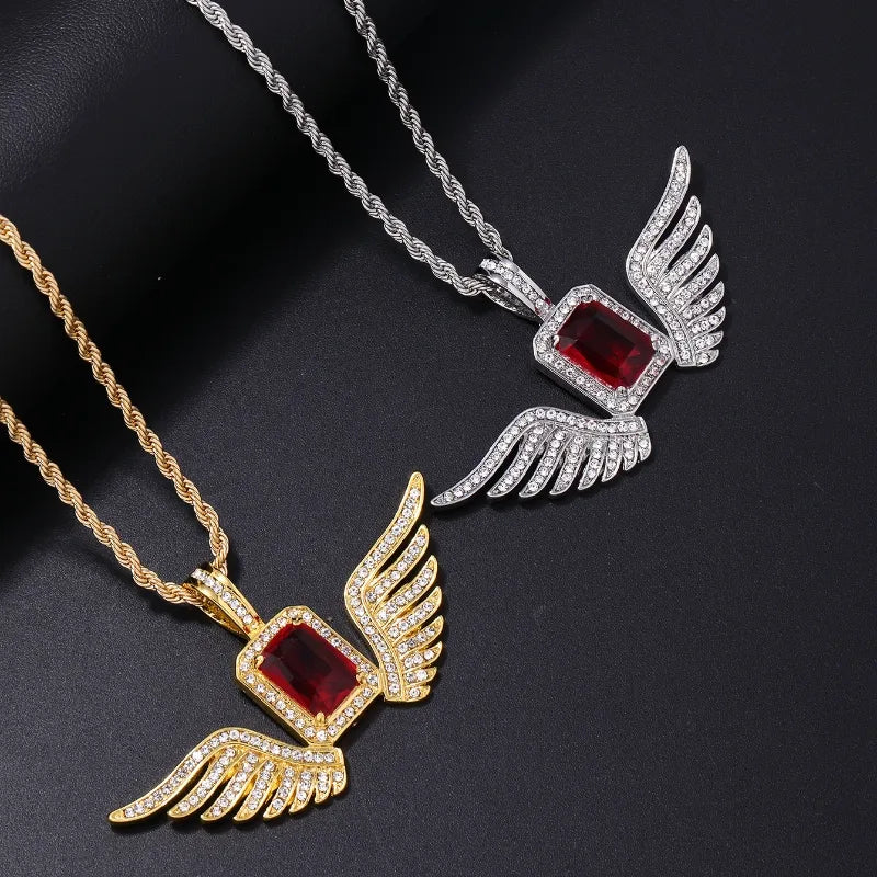 Hip-Hop Punk Wings Stainless Steel Alloy Plating Inlay Rhinestones Zircon White Gold Plated Gold Plated Men'S Pendant Necklace